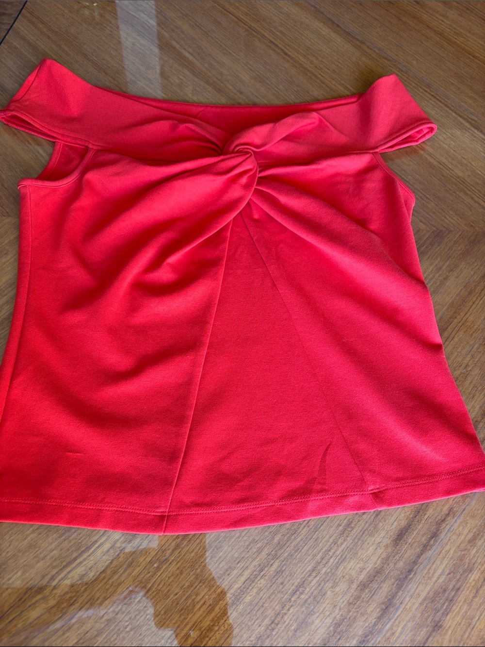 Karen Millen Red Off-Shoulder Twist Front Top